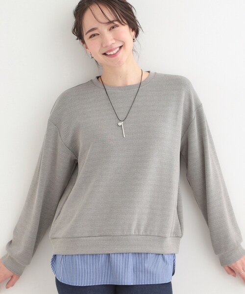 SHOO・LA・RUE(シューラルー)の「【洗濯機可】1枚でサマ見え ラメニットソー レイヤード風トップス(Tシャツ/カットソー・レディース・サックスブルー/グレー系2/ネイビー/ホワイト系5・03/02/01/04)」の3枚目の写真