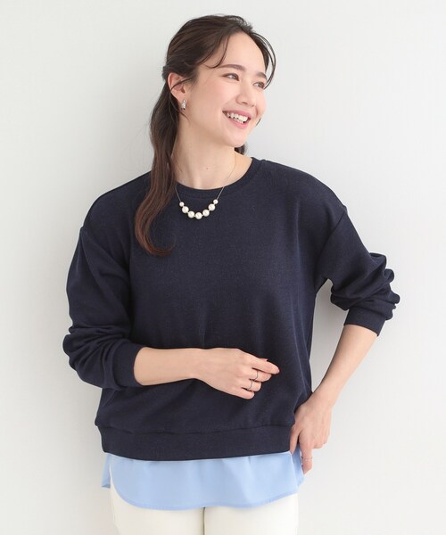 SHOO・LA・RUE(シューラルー)の「【洗濯機可】1枚でサマ見え ラメニットソー レイヤード風トップス(Tシャツ/カットソー・レディース・サックスブルー/グレー系2/ネイビー/ホワイト系5・03/02/01/04)」の5枚目の写真