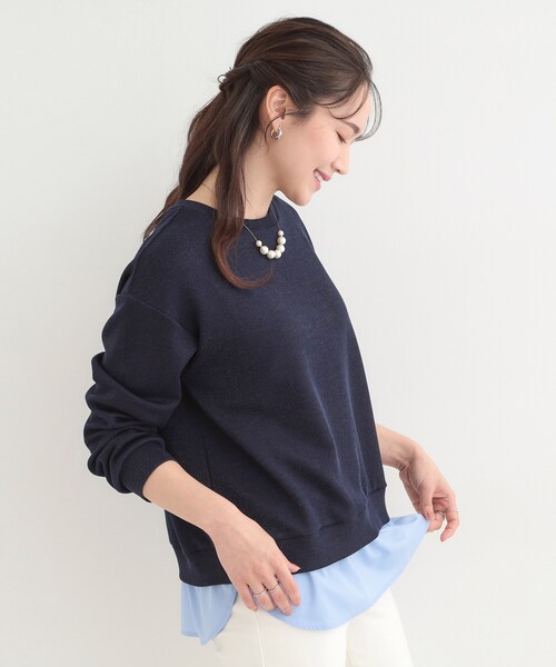 SHOO・LA・RUE(シューラルー)の「【洗濯機可】1枚でサマ見え ラメニットソー レイヤード風トップス(Tシャツ/カットソー・レディース・サックスブルー/グレー系2/ネイビー/ホワイト系5・03/02/01/04)」の6枚目の写真
