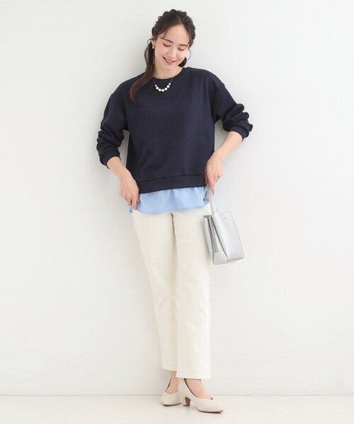 SHOO・LA・RUE(シューラルー)の「【洗濯機可】1枚でサマ見え ラメニットソー レイヤード風トップス(Tシャツ/カットソー・レディース・サックスブルー/グレー系2/ネイビー/ホワイト系5・03/02/01/04)」の7枚目の写真