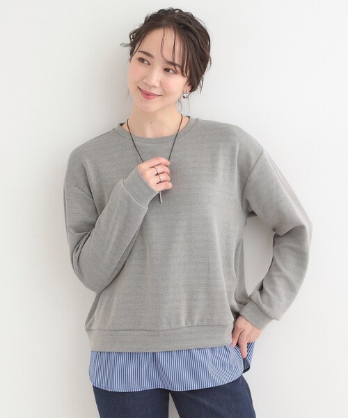 SHOO・LA・RUE(シューラルー)の「【洗濯機可】1枚でサマ見え ラメニットソー レイヤード風トップス(Tシャツ/カットソー・レディース・サックスブルー/グレー系2/ネイビー/ホワイト系5・03/02/01/04)」の9枚目の写真