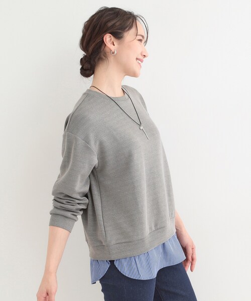 SHOO・LA・RUE(シューラルー)の「【洗濯機可】1枚でサマ見え ラメニットソー レイヤード風トップス(Tシャツ/カットソー・レディース・サックスブルー/グレー系2/ネイビー/ホワイト系5・03/02/01/04)」の10枚目の写真