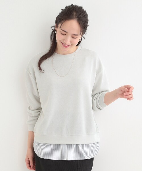 SHOO・LA・RUE(シューラルー)の「【洗濯機可】1枚でサマ見え ラメニットソー レイヤード風トップス(Tシャツ/カットソー・レディース・サックスブルー/グレー系2/ネイビー/ホワイト系5・03/02/01/04)」の13枚目の写真