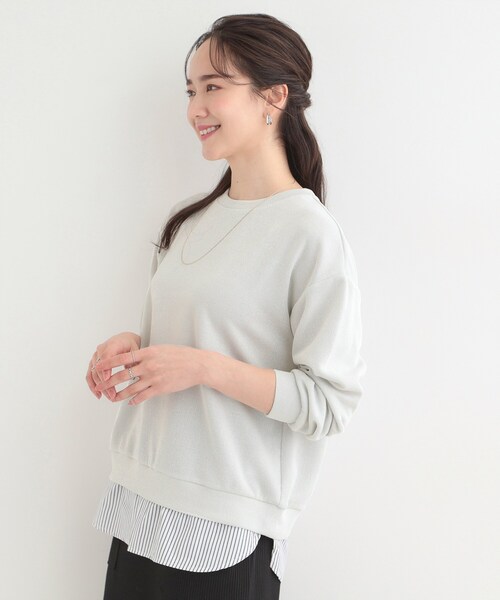 SHOO・LA・RUE(シューラルー)の「【洗濯機可】1枚でサマ見え ラメニットソー レイヤード風トップス(Tシャツ/カットソー・レディース・サックスブルー/グレー系2/ネイビー/ホワイト系5・03/02/01/04)」の14枚目の写真