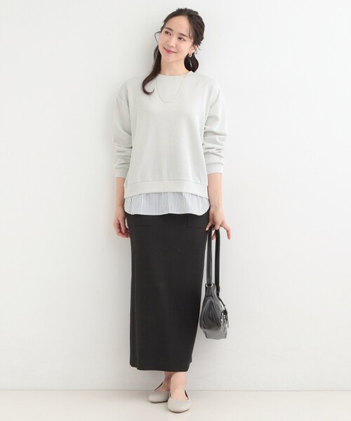 SHOO・LA・RUE(シューラルー)の「【洗濯機可】1枚でサマ見え ラメニットソー レイヤード風トップス(Tシャツ/カットソー・レディース・サックスブルー/グレー系2/ネイビー/ホワイト系5・03/02/01/04)」の15枚目の写真