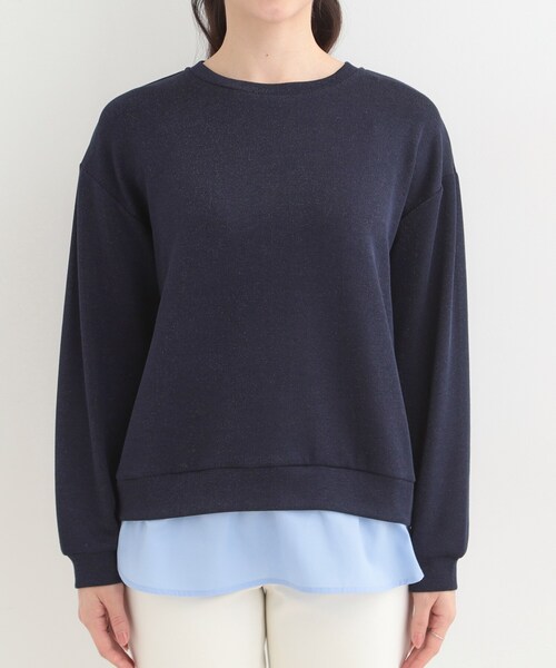 SHOO・LA・RUE(シューラルー)の「【洗濯機可】1枚でサマ見え ラメニットソー レイヤード風トップス(Tシャツ/カットソー・レディース・サックスブルー/グレー系2/ネイビー/ホワイト系5・03/02/01/04)」の21枚目の写真