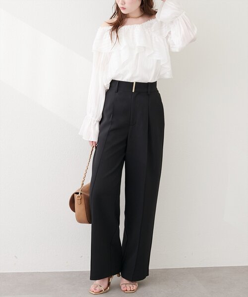 natural couture(ナチュラルクチュール)の「〈osono〉ワイドパンツ(スラックス・レディース・ブラック/オフホワイト/グレー・LARGE/MEDIUM)」の6枚目の写真