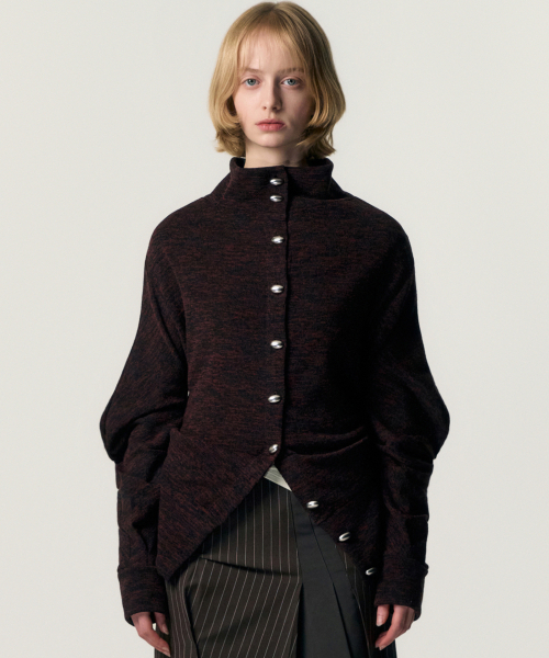KIMZISU(キムジス)の「Fluid Knit-Texture Jacket_BURGUNDY(カーディガン/ボレロ・レディース・バーガンディー・MEDIUM/SMALL)」の2枚目の写真