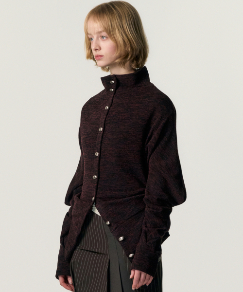 KIMZISU(キムジス)の「Fluid Knit-Texture Jacket_BURGUNDY(カーディガン/ボレロ・レディース・バーガンディー・MEDIUM/SMALL)」の3枚目の写真