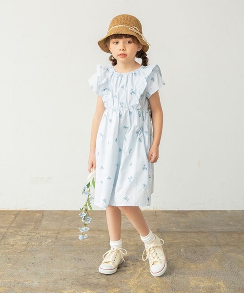 BRANSHES（ブランシェス）の「【おそろい】花刺しゅうワンピース（ワンピース・キッズ・オフホワイト/ブルー・120/90/80/100/130/110/140/150）」の14枚目の写真