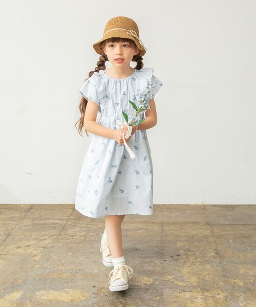 BRANSHES（ブランシェス）の「【おそろい】花刺しゅうワンピース（ワンピース・キッズ・オフホワイト/ブルー・120/90/80/100/130/110/140/150）」の15枚目の写真