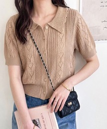 透かし編みポロ襟ニット