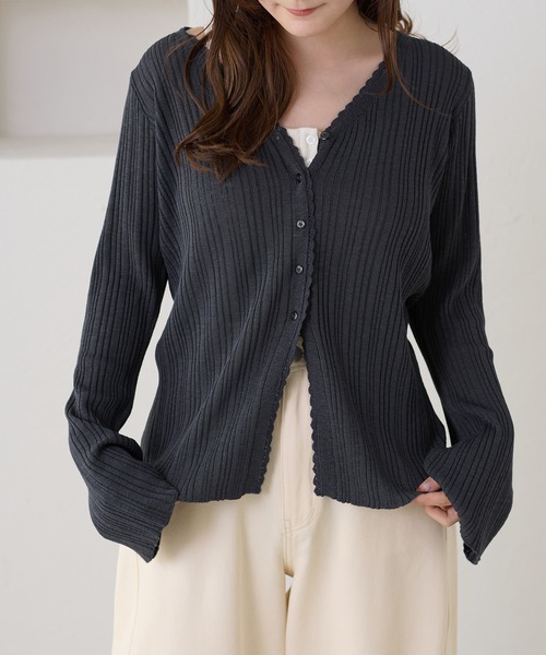 【美品】CLAIR （株）クレア 総レース7分袖 カーディガン ジャケット apres jour clair】レースニットカーディガン（カーディガン/ボレロ