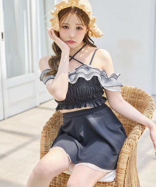 セール】swimwear/フリルトップス+ミニスカート（水着）｜one after