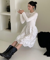 UNE MANSION | 【2026SS新作アイテム】【UNE ORIGINAL HAND MADE】リブフラワーレースロングワンピース(ワンピース)