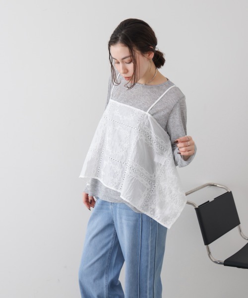 Bou Jeloud(ブージュルード)の「パッチワーク刺繍キャミソール(その他トップス・レディース・ブラック/オフホワイト・FREE)」の5枚目の写真