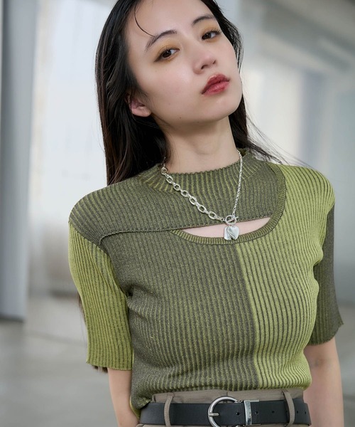 HARE（ハレ）の「マルチカラータイトニットトップス(HARE)（ニット/セーター・レディース・ブルー/イエロー・FREE）」の11枚目の写真