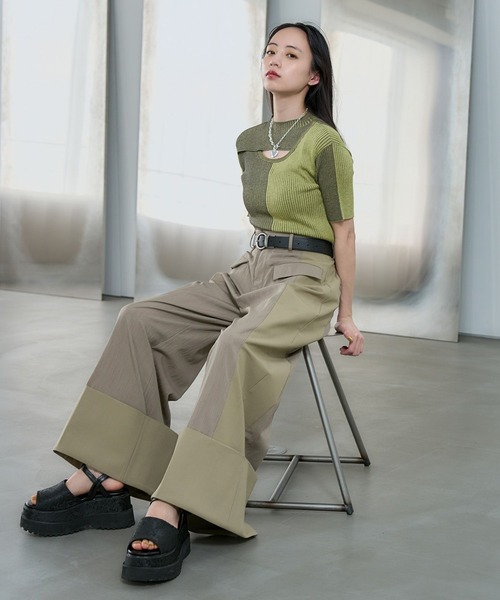 HARE（ハレ）の「マルチカラータイトニットトップス(HARE)（ニット/セーター・レディース・ブルー/イエロー・FREE）」の18枚目の写真