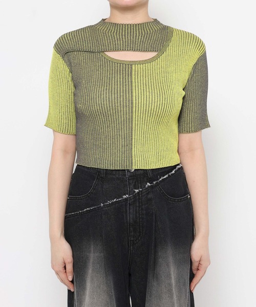 HARE（ハレ）の「マルチカラータイトニットトップス(HARE)（ニット/セーター・レディース・ブルー/イエロー・FREE）」の12枚目の写真