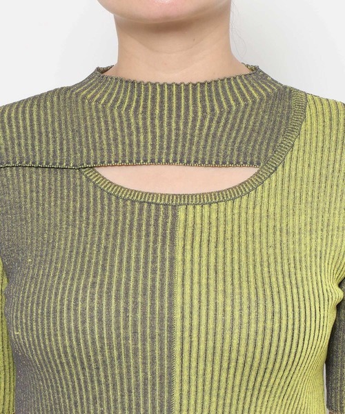 HARE（ハレ）の「マルチカラータイトニットトップス(HARE)（ニット/セーター・レディース・ブルー/イエロー・FREE）」の4枚目の写真