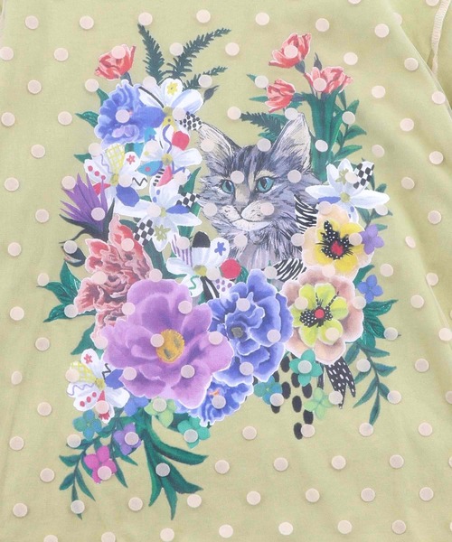 ScoLar（スカラー）の「161644：ドットチュール重ね花ネコ柄Tシャツ（Tシャツ/カットソー・レディース・イエロー/パープル/オフホワイト/ブラック・M）」の16枚目の写真