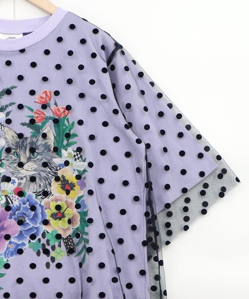 ScoLar（スカラー）の「161644：ドットチュール重ね花ネコ柄Tシャツ（Tシャツ/カットソー・レディース・イエロー/パープル/オフホワイト/ブラック・M）」の19枚目の写真
