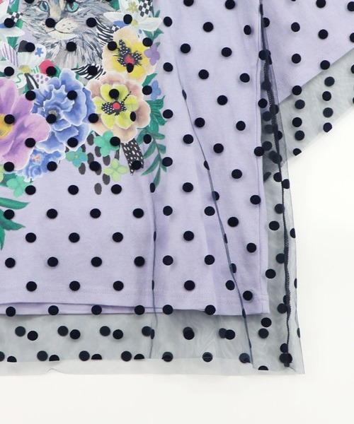 ScoLar（スカラー）の「161644：ドットチュール重ね花ネコ柄Tシャツ（Tシャツ/カットソー・レディース・イエロー/パープル/オフホワイト/ブラック・M）」の20枚目の写真