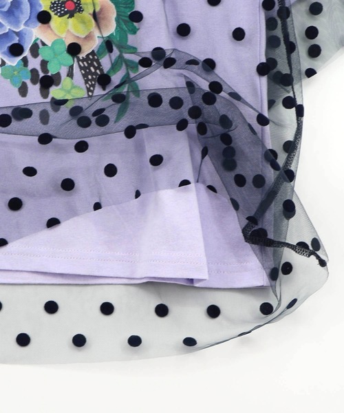 ScoLar（スカラー）の「161644：ドットチュール重ね花ネコ柄Tシャツ（Tシャツ/カットソー・レディース・イエロー/パープル/オフホワイト/ブラック・M）」の21枚目の写真