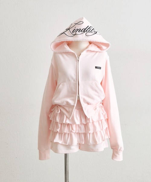 OLIVE des OLIVE（オリーブデオリーブ）の「フード刺繍ロゴパーカー（パーカー・レディース・トップグレー/ドット/ピンク・FREE）」の4枚目の写真