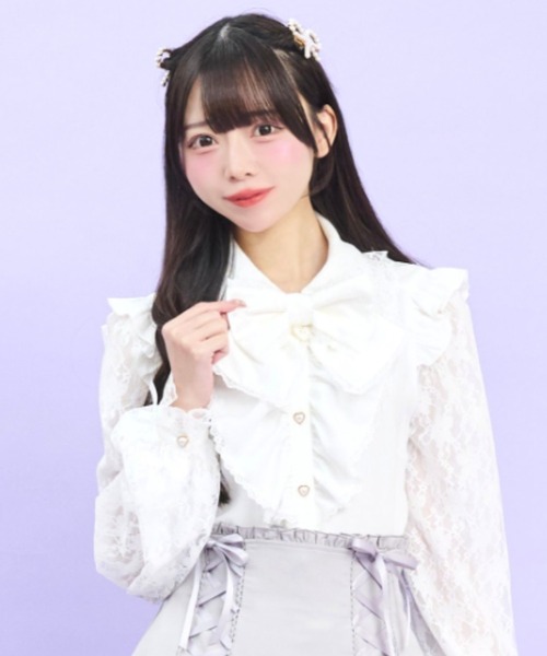 Secret Honey（シークレットハニー）の「ギャザーラッフルレース袖ブラウス（シャツ/ブラウス・レディース・ブラック/オフホワイト・MEDIUM）」の2枚目の写真