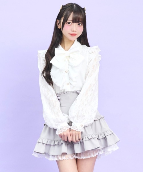 Secret Honey（シークレットハニー）の「ギャザーラッフルレース袖ブラウス（シャツ/ブラウス・レディース・ブラック/オフホワイト・MEDIUM）」の3枚目の写真