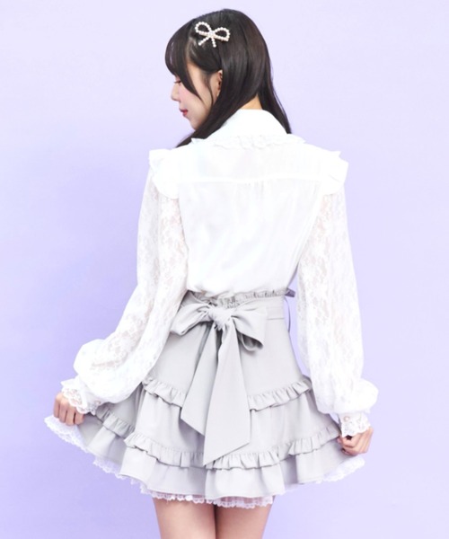 Secret Honey（シークレットハニー）の「ギャザーラッフルレース袖ブラウス（シャツ/ブラウス・レディース・ブラック/オフホワイト・MEDIUM）」の4枚目の写真