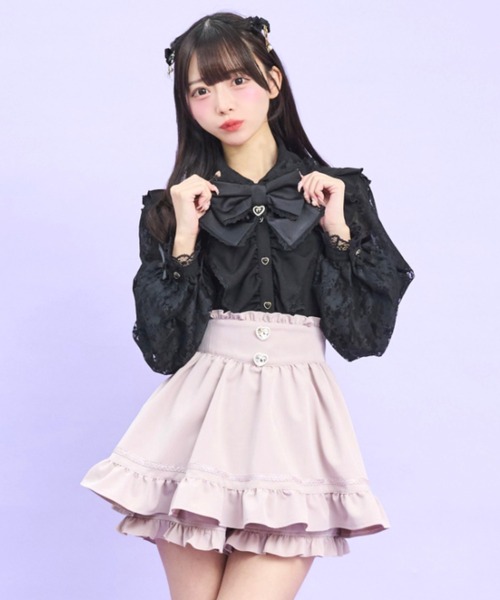 Secret Honey（シークレットハニー）の「ギャザーラッフルレース袖ブラウス（シャツ/ブラウス・レディース・ブラック/オフホワイト・MEDIUM）」の7枚目の写真