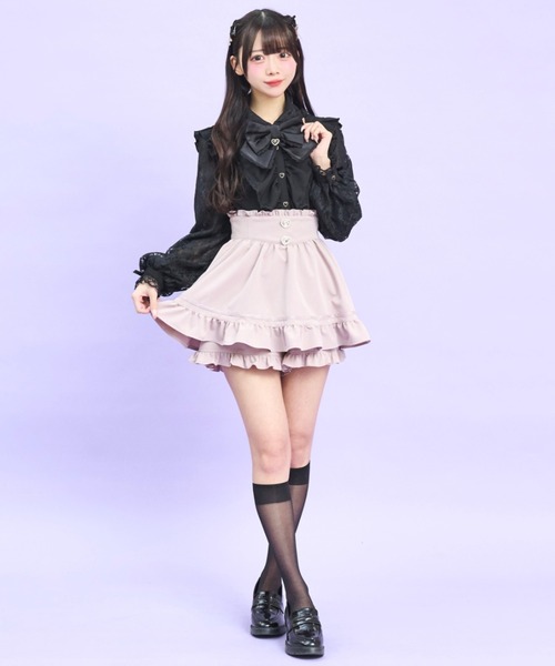 Secret Honey（シークレットハニー）の「ギャザーラッフルレース袖ブラウス（シャツ/ブラウス・レディース・ブラック/オフホワイト・MEDIUM）」の6枚目の写真
