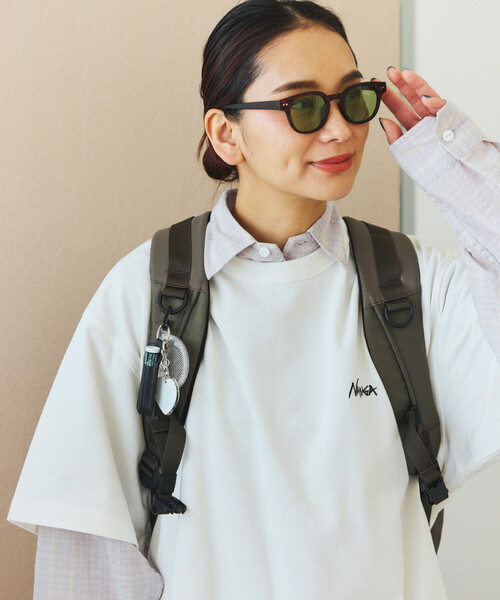 NANGA(ナンガ)の「NANGA × FREAK'S STORE/ナンガ × フリークスストア 別注 刺繍 ECO HYBRID LOGO TEE エコハイブリッド ルーズフィット ロゴ 刺繍Tシャツ(Tシャツ/カットソー・メンズ・ブラック/ホワイト/グレー・LARGE/MEDIUM)」の5枚目の写真