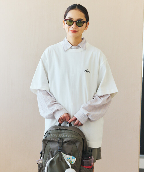 NANGA(ナンガ)の「NANGA × FREAK'S STORE/ナンガ × フリークスストア 別注 刺繍 ECO HYBRID LOGO TEE エコハイブリッド ルーズフィット ロゴ 刺繍Tシャツ(Tシャツ/カットソー・メンズ・ブラック/ホワイト/グレー・LARGE/MEDIUM)」の13枚目の写真