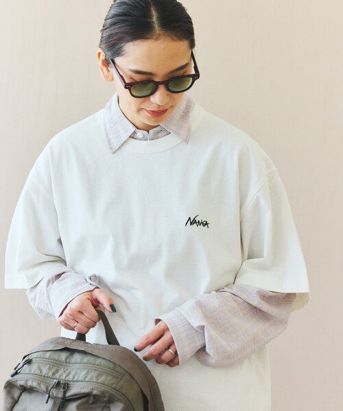 NANGA(ナンガ)の「NANGA × FREAK'S STORE/ナンガ × フリークスストア 別注 刺繍 ECO HYBRID LOGO TEE エコハイブリッド ルーズフィット ロゴ 刺繍Tシャツ(Tシャツ/カットソー・メンズ・ブラック/ホワイト/グレー・LARGE/MEDIUM)」の16枚目の写真