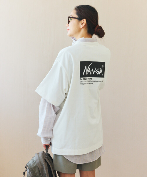 NANGA(ナンガ)の「NANGA × FREAK'S STORE/ナンガ × フリークスストア 別注 刺繍 ECO HYBRID LOGO TEE エコハイブリッド ルーズフィット ロゴ 刺繍Tシャツ(Tシャツ/カットソー・メンズ・ブラック/ホワイト/グレー・LARGE/MEDIUM)」の18枚目の写真