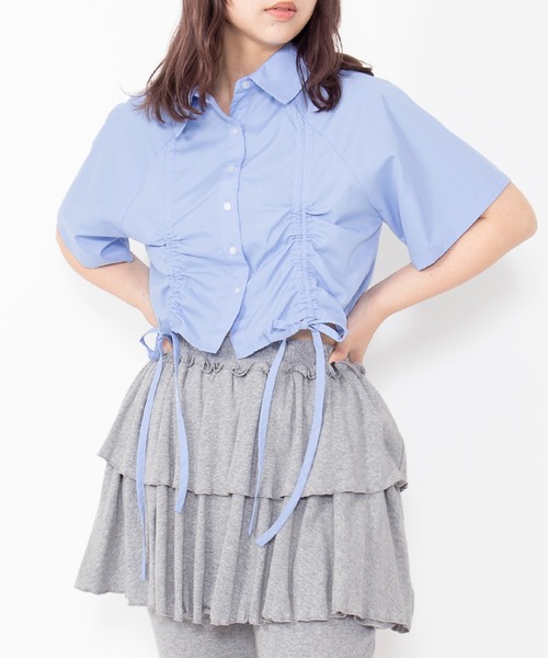 PUNYUS(プニュズ)の「クロップド丈ドロストシャツ(シャツ/ブラウス・レディース・グレー/ブルー/ブラック・5/4/3/2/1)」の4枚目の写真