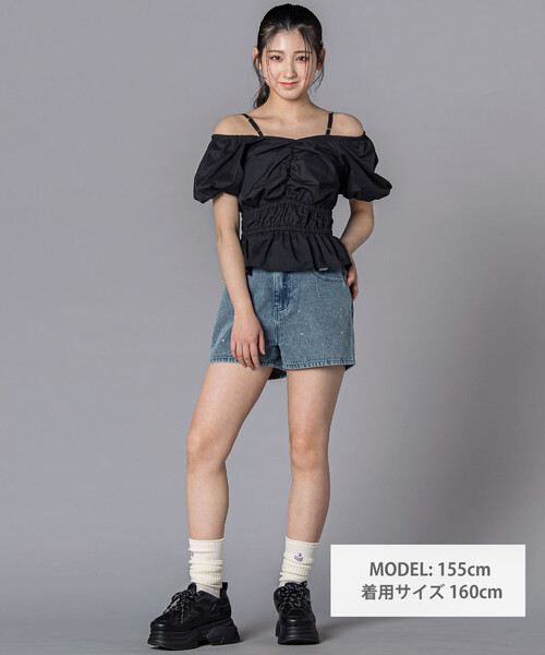 ZIDDY（ジディ）の「2WAYオフショルダーシャーリングトップスブラウス(130~160cm)（シャツ/ブラウス・キッズ・ブラック/ブラック系その他・FREE/140cm/130cm/150cm）」の11枚目の写真