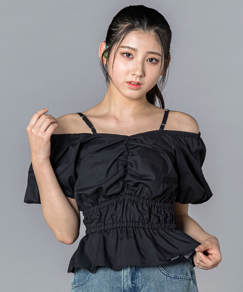 ZIDDY（ジディ）の「2WAYオフショルダーシャーリングトップスブラウス(130~160cm)（シャツ/ブラウス・キッズ・ブラック/ブラック系その他・FREE/140cm/130cm/150cm）」の14枚目の写真