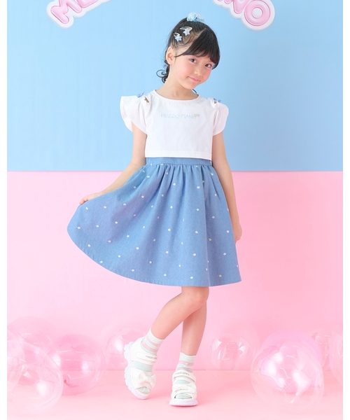 mezzo piano(メゾピアノ)の「肩開き半袖Tシャツ&星キャミワンピースセット(ワンピース・キッズ・ラベンダー/サックスブルー・120cm/130cm/110cm/140cm)」の1枚目の写真