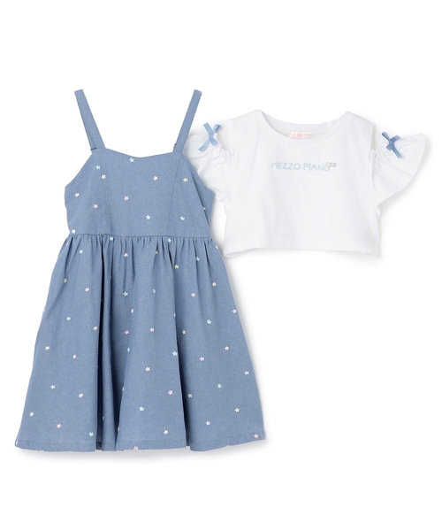 mezzo piano(メゾピアノ)の「肩開き半袖Tシャツ&星キャミワンピースセット(ワンピース・キッズ・ラベンダー/サックスブルー・120cm/130cm/110cm/140cm)」の4枚目の写真