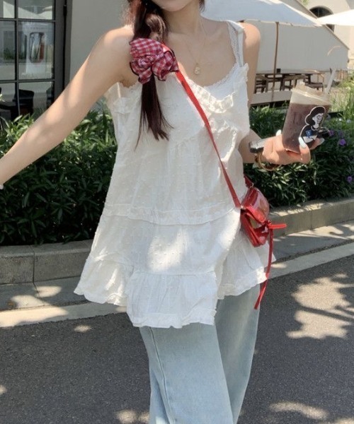 LADY LIKE(レディライク)の「【春夏新作】ティアードデザインキャミチュニック(キャミソール・レディース・ブラック/ホワイト・M)」の10枚目の写真