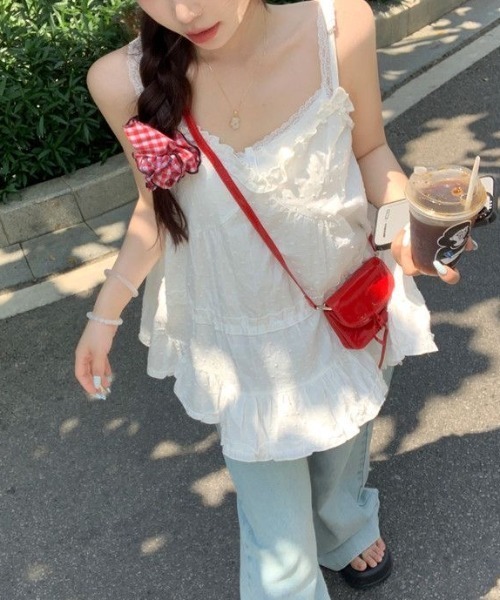LADY LIKE(レディライク)の「【春夏新作】ティアードデザインキャミチュニック(キャミソール・レディース・ブラック/ホワイト・M)」の4枚目の写真