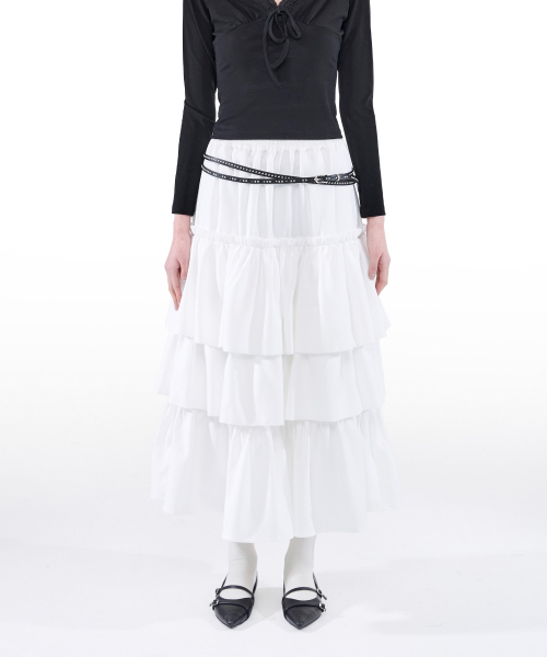 ALKI ALKA(アルキアルカ)の「Tiered Maxi Skirt (Ivory)(スカート・レディース・アイボリー・FREE)」の5枚目の写真