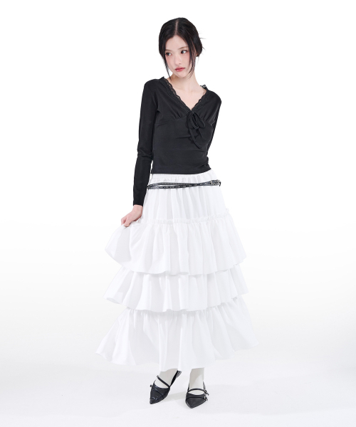 ALKI ALKA(アルキアルカ)の「Tiered Maxi Skirt (Ivory)(スカート・レディース・アイボリー・FREE)」の6枚目の写真