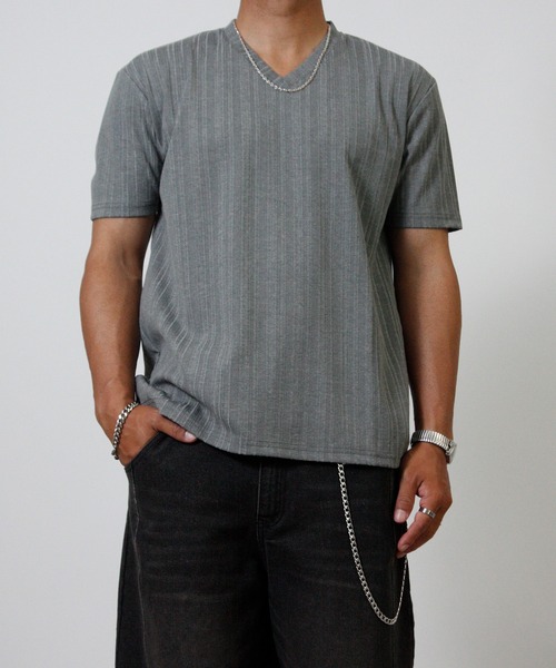NYLAUS(ナイラス)の「【Nylaus】Vネック ランダム テレコ 半袖Tシャツ インナー(Tシャツ/カットソー・メンズ・ブラック/ネイビー/杢グレー/ホワイト・L/M/LL)」の16枚目の写真