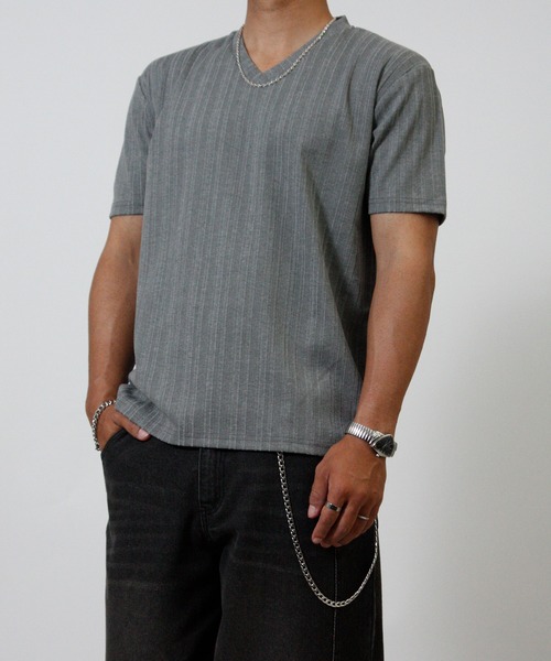 NYLAUS(ナイラス)の「【Nylaus】Vネック ランダム テレコ 半袖Tシャツ インナー(Tシャツ/カットソー・メンズ・ブラック/ネイビー/杢グレー/ホワイト・L/M/LL)」の19枚目の写真