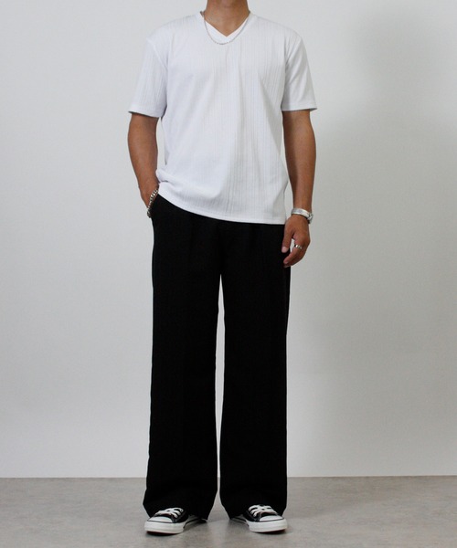 NYLAUS(ナイラス)の「【Nylaus】Vネック ランダム テレコ 半袖Tシャツ インナー(Tシャツ/カットソー・メンズ・ブラック/ネイビー/杢グレー/ホワイト・L/M/LL)」の6枚目の写真
